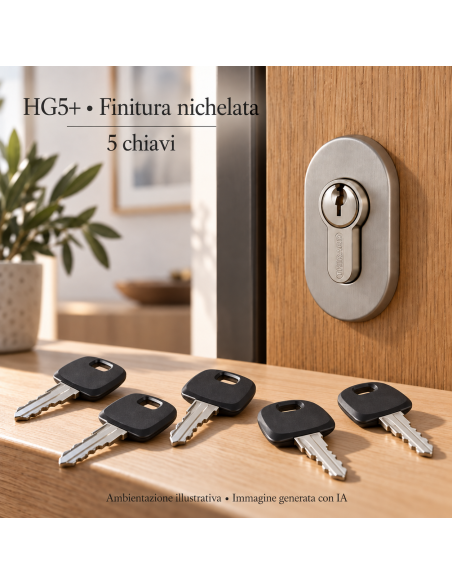 Cilindro europeo HG5+ con pomolo 30 x 30 mm, nichelato, 5 chiavi – THIRARD