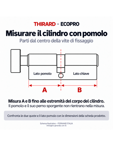 Cilindro europeo con pomolo 40 x 30 mm, dorato, 3 chiavi – THIRARD