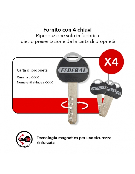 Cilindro FEDERAL 30 x 40 mm 4 chiavi – THIRARD