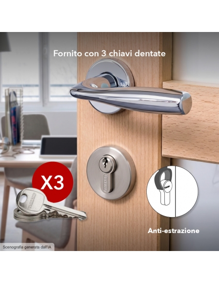 Cilindro SA con pomolo 30 x 50 mm, nichelato, 3 chiavi – THIRARD