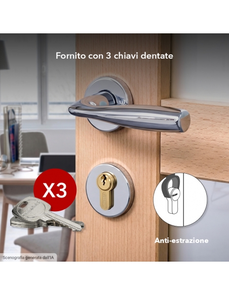 Cilindro STD con pomolo 30 x 50 mm, ottone, 3 chiavi – THIRARD